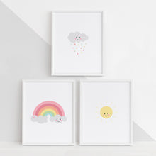 Load image into Gallery viewer, Pastel Cheeky Cloud Rainbow Sun 3pc DIY Printable Digital Wall Art