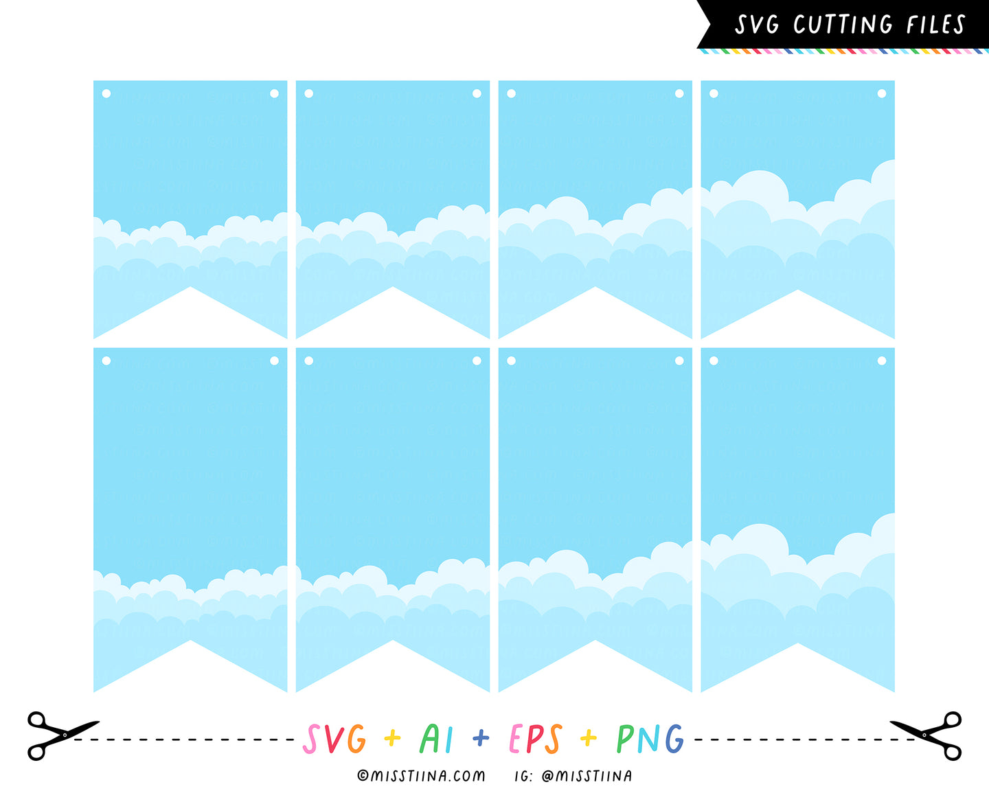 Banners 8 - Layered Clouds SVG Digital Cut Files