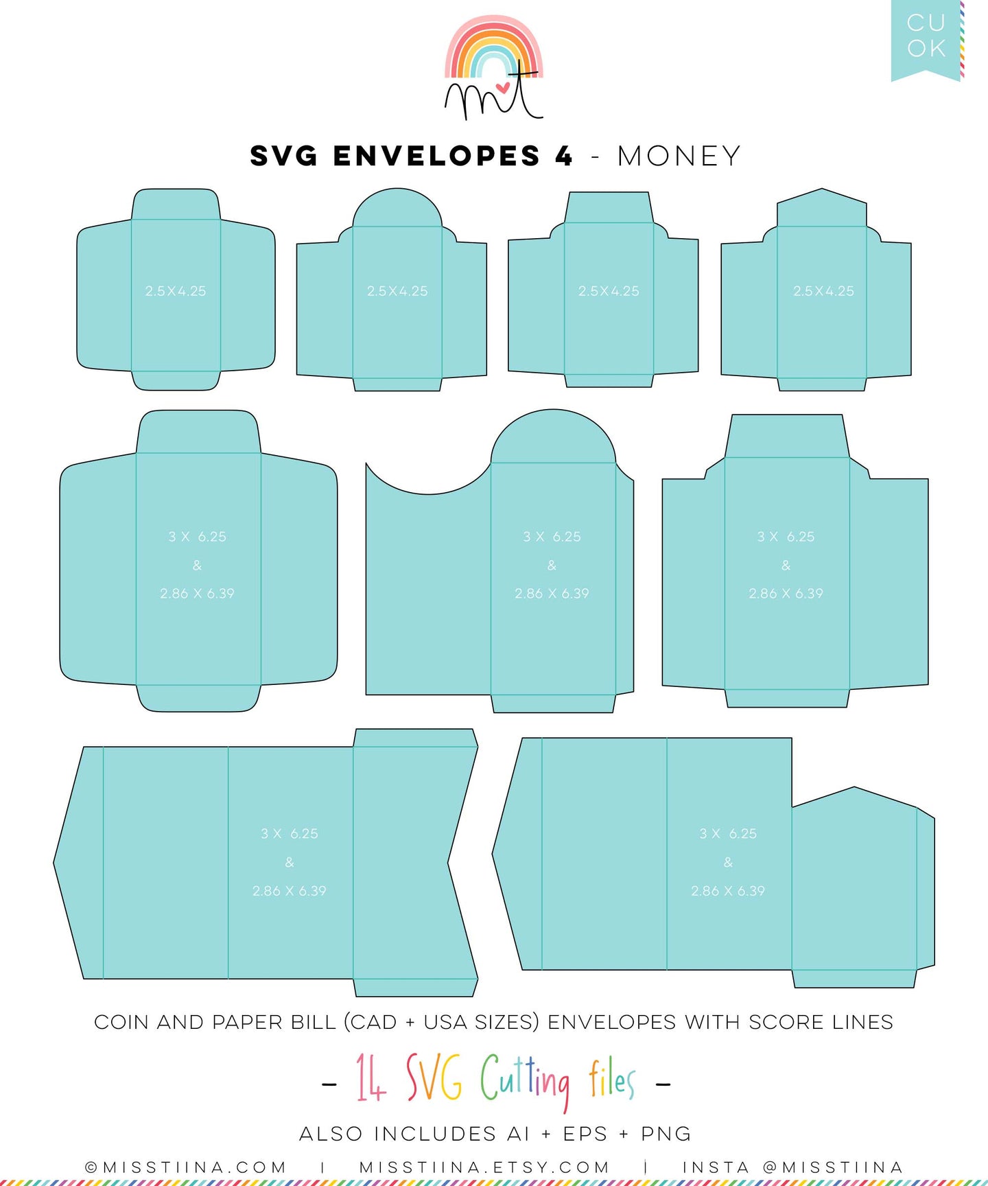 Envelopes 4 Money Bill Coin Holders SVG